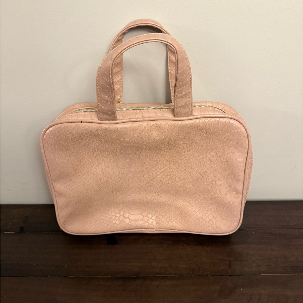 Sonia Kashuk Blush Pink Faux Croc Double Zip Makeup Train Case Gold Hardware